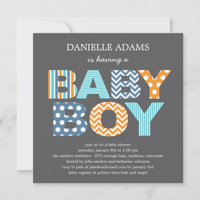 Cutout Letters Baby Shower Invitation - Boy (Front)