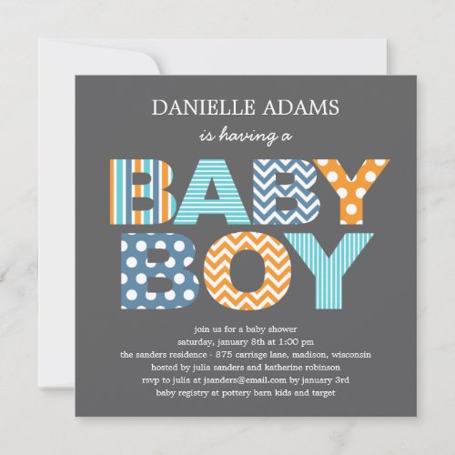 Cutout Letters Baby Shower Invitation - Boy