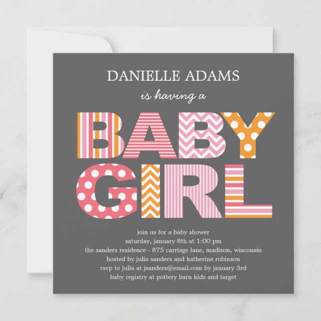 Cutout Letters Baby Shower Invitation - Girl (Front)