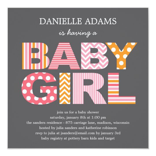 Cutout Letters Baby Shower Invitation Girl