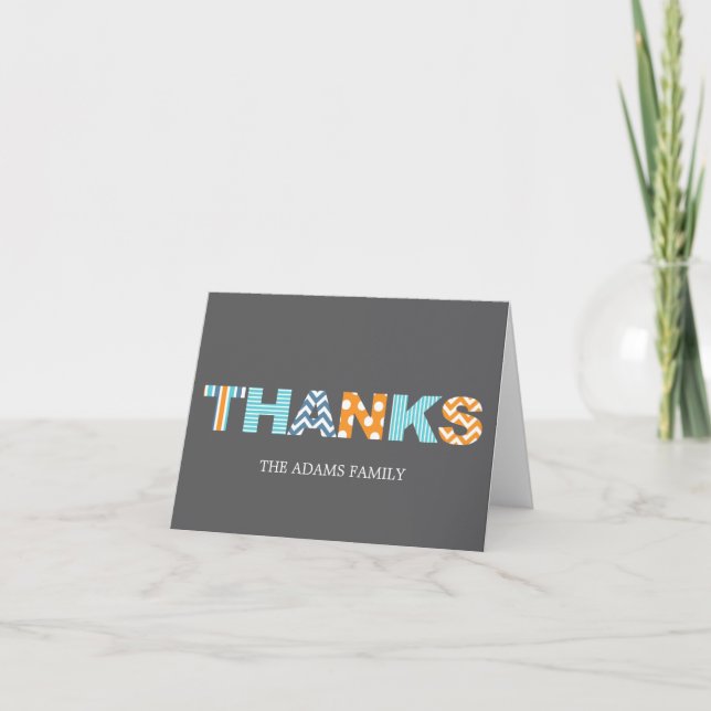 Cutout Letters Baby Thank You Card - Blue (Front)