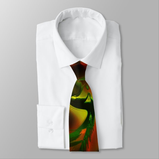 Cutout style green leaves with digital scratches   neck tie (Tied)