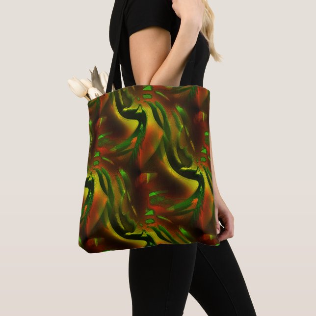 Cutout style green leaves with digital scratches   tote bag (Close Up)