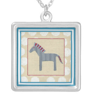 Cutout Zebra on Cream Background Silver Plated Necklace