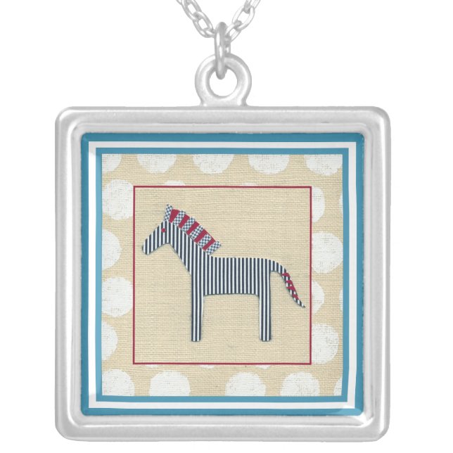 Cutout Zebra on Cream Background Silver Plated Necklace (Front)