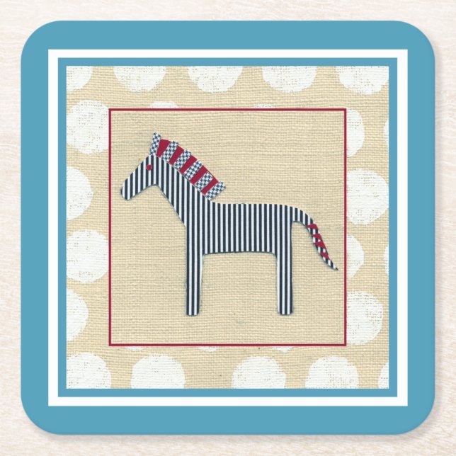 Cutout Zebra on Cream Background Square Paper Coaster (Front)