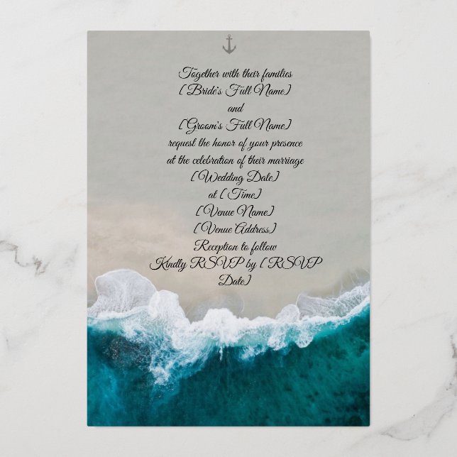 Cuts wedding beach sunset  foil invitation (Front)