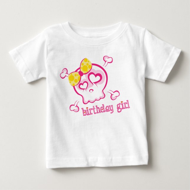 Cutsie Artistic Skull Girl Birthday Design Baby T-Shirt (Front)