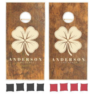 Cutting Block Four Leaf Clover with Name Cornhole Set
