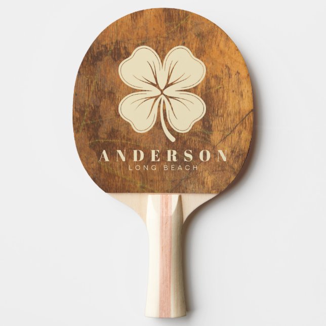Cutting Block Four Leaf Clover with Name Ping Pong Paddle (Front)