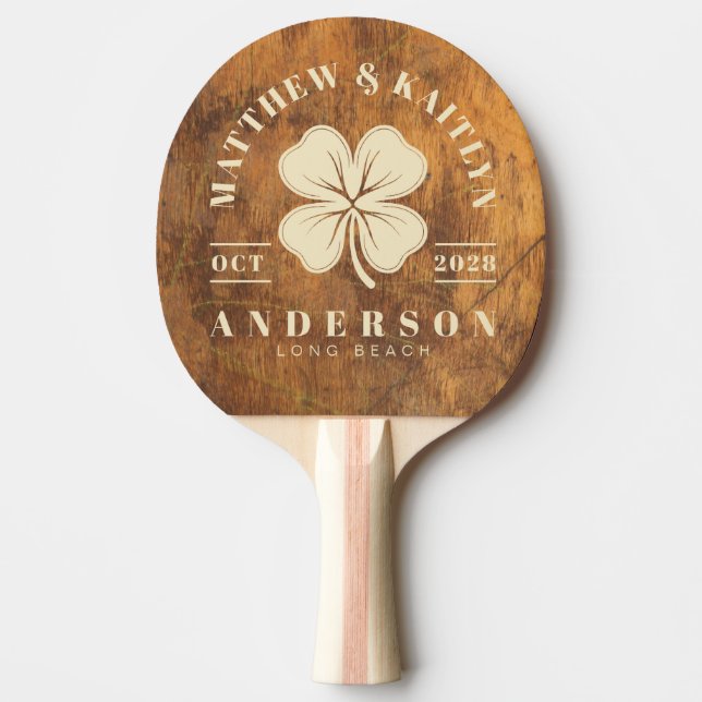 Cutting Block Irish Lucky Clover Wedding Crest Ping Pong Paddle (Front)