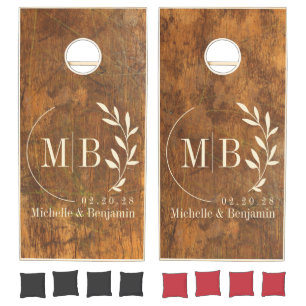 Cutting Block Leaf Wedding Monogram Cornhole Set
