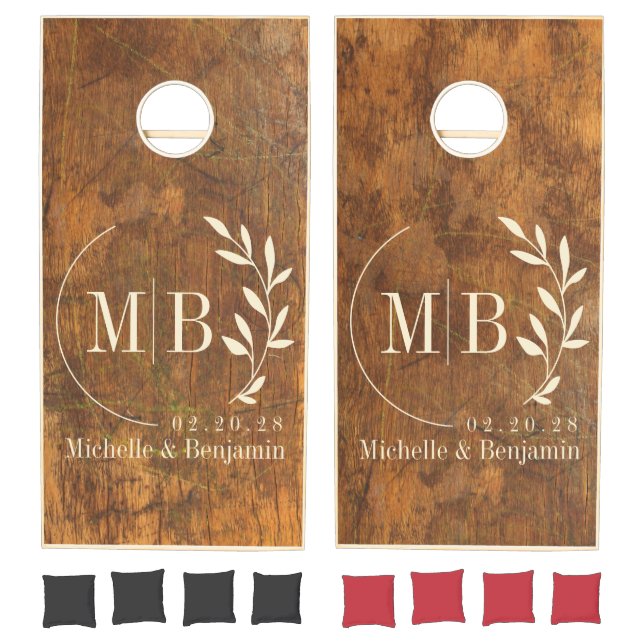 Cutting Block Leaf Wedding Monogram Cornhole Set (Set)