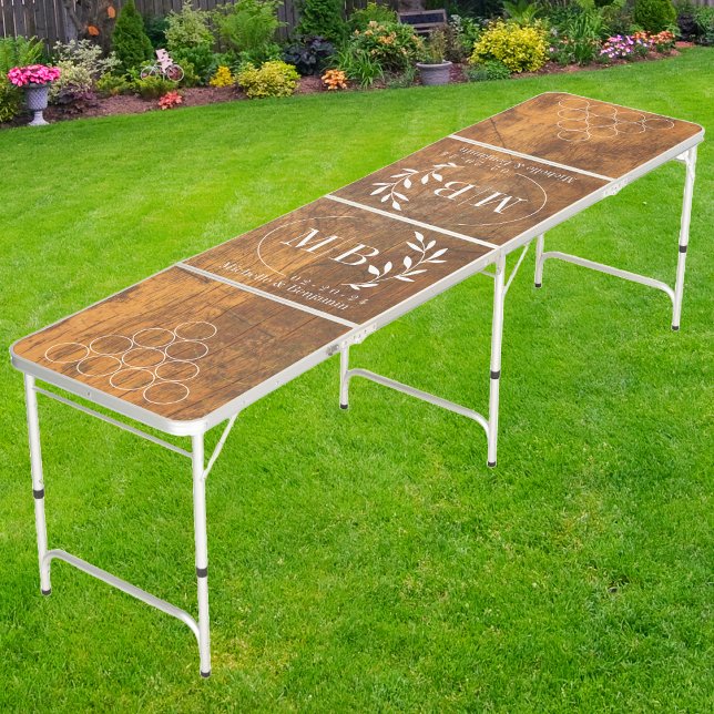 Cutting Block Modern Leaf Wedding Monogram Beer Pong Table (Creator Uploaded)