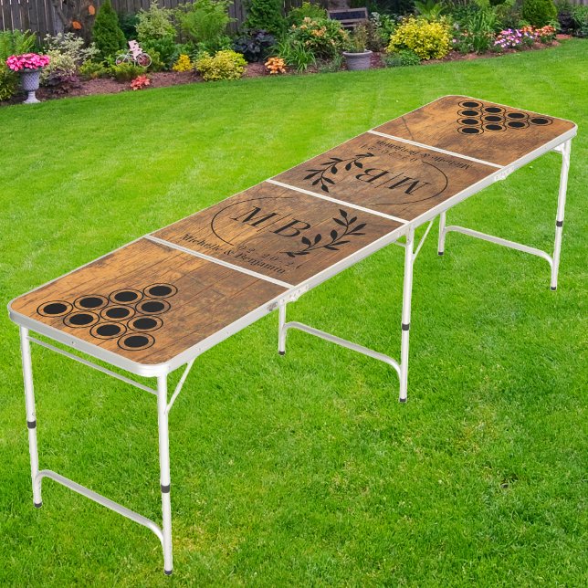 Cutting Block Modern Leaf Wedding Monogram DK Beer Pong Table (Creator Uploaded)