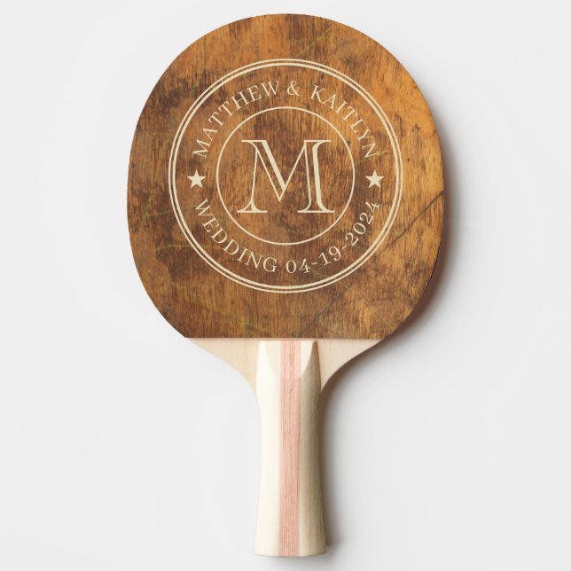 Cutting Block Wedding Monogram Star Ping Pong Paddle (Front)