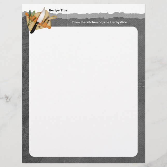 Cutting board chefs knife herbs recipe letterhead (Front)