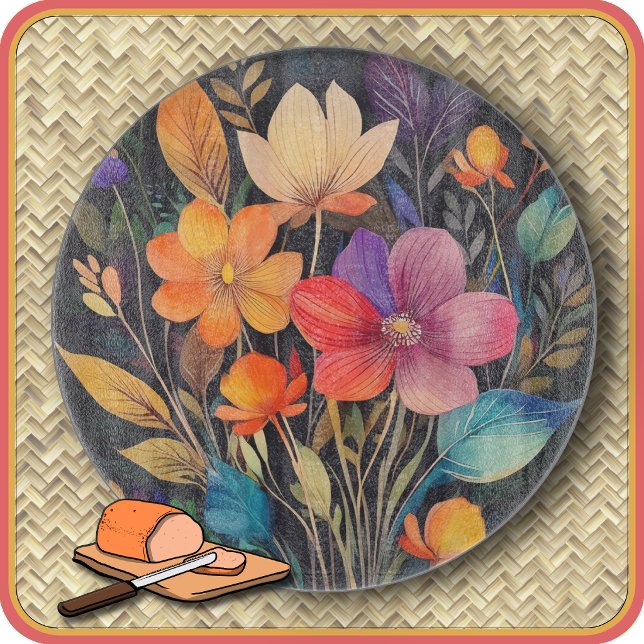 CUTTING BOARD - Colorful Flower Arrangement -Round (Creator Uploaded)