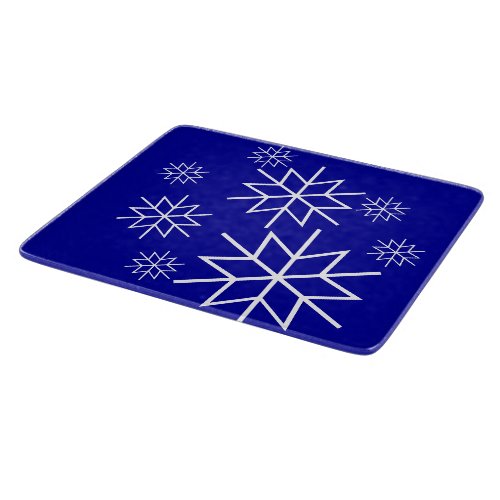 Cutting Board _ White Snowflakes on Blue
