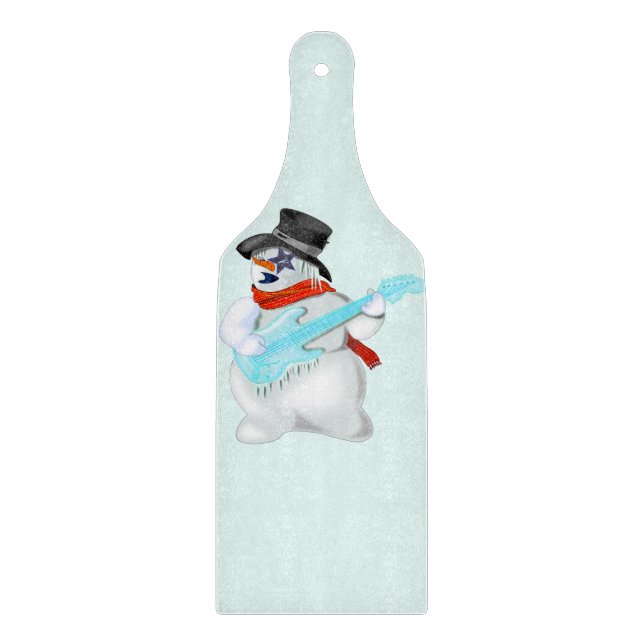 Cutting Board with Rock Guitarist Snowman (Front)