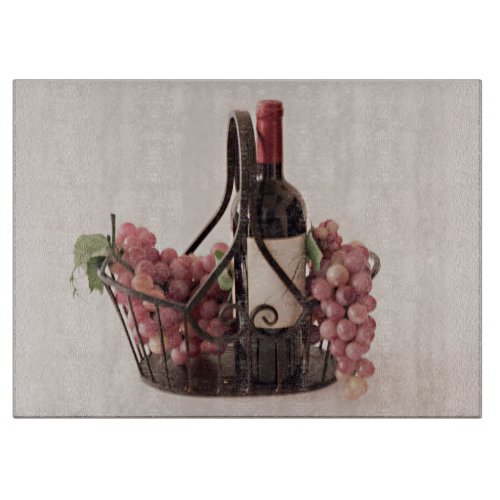 Cutting Board Wrought Iron Basket of WineGrapes