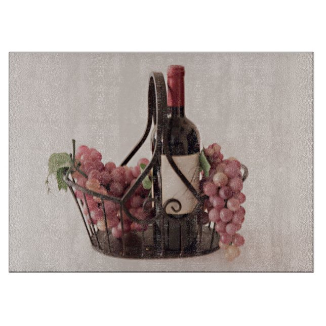 Cutting Board Wrought Iron Basket of Wine/Grapes (Front)