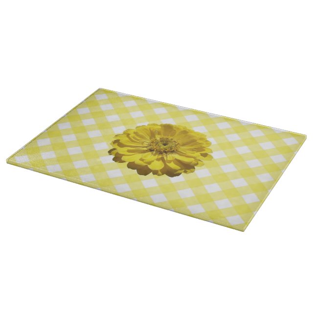 Cutting Board - Yellow Zinnia on Lattice (Corner)