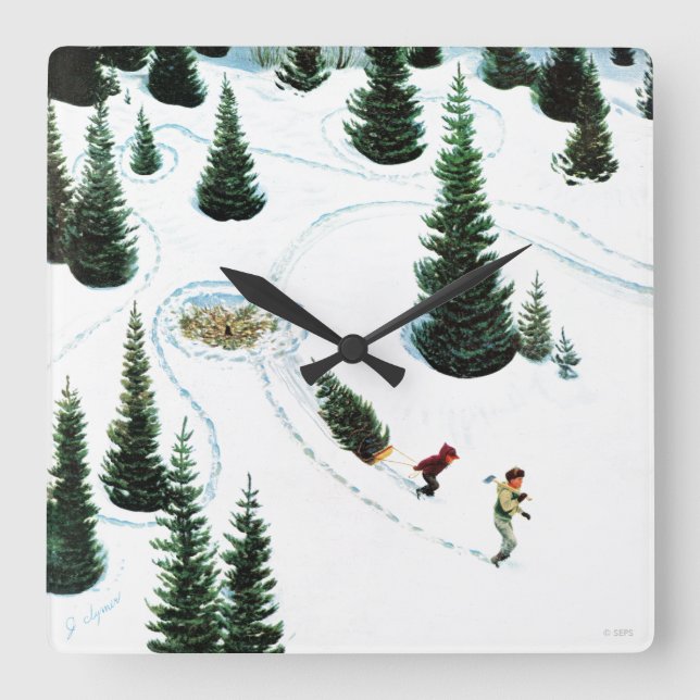 Cutting Down the Tree Square Wall Clock (Front)