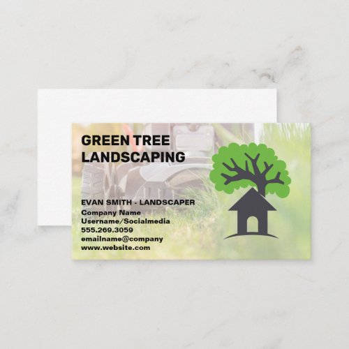 Cutting Grass  Tree Home Logo Business Card