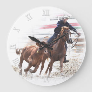 Cutting horse and calf large clock