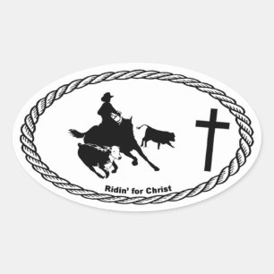 Cutting Horse Cross Euro Style Oval Sticker