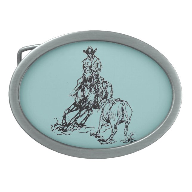 Cutting Horse Western Cowboy Belt Buckle (Front)