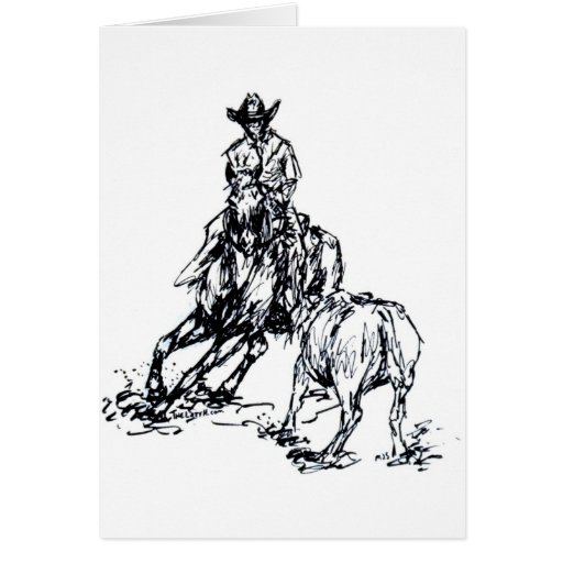 Cutting Horse Western Sketch Design Card | Zazzle