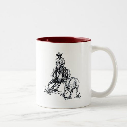 Cutting Horse Western Sketch Design Two_Tone Coffee Mug