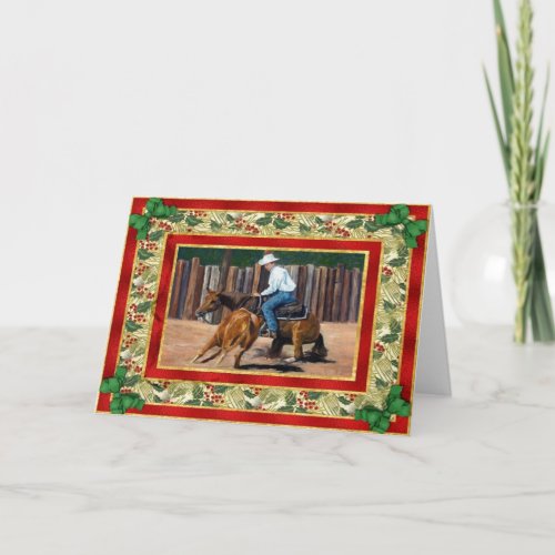 Cutting Quarter Horse Blank Christmas Card