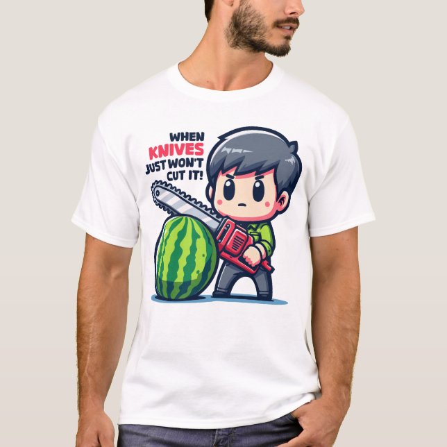 Cutting Watermelon - Melon Chainsaw T-Shirt (Front)