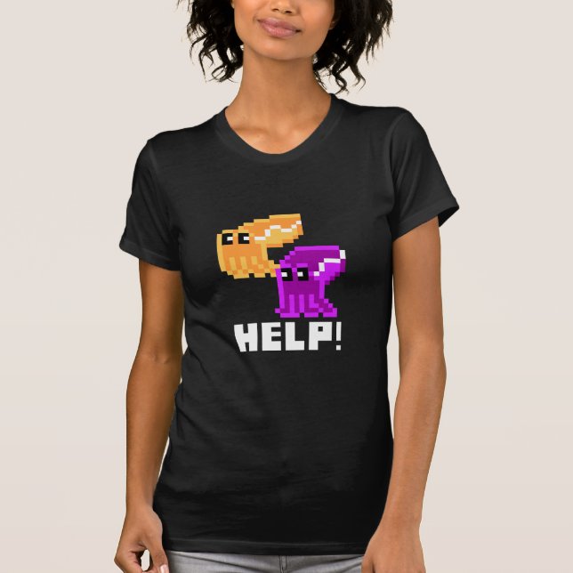 Cuttlefish Danger 'Help!' Pixel Art Womens T-shirt (Front)