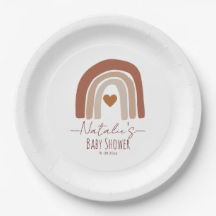 Cuty rainbow with heart modern baby shower pink paper plates