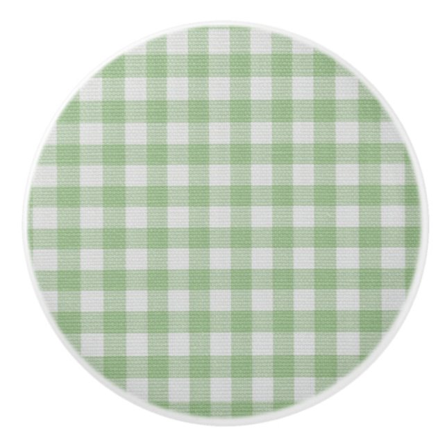 Cuty tartan green and white plaid scottish texture ceramic knob (Front)