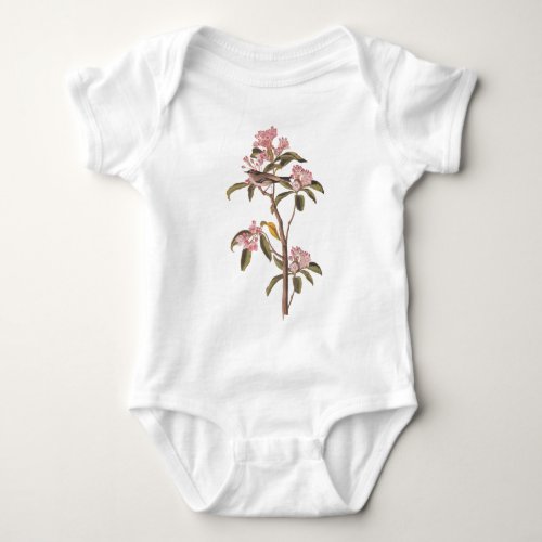 Cuviers Kinglet Audubon Bird on Pink Flower Baby Bodysuit