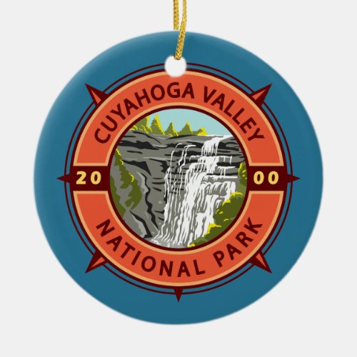 Cuyahoga Valley National Park Retro Compass Emblem Ceramic Ornament