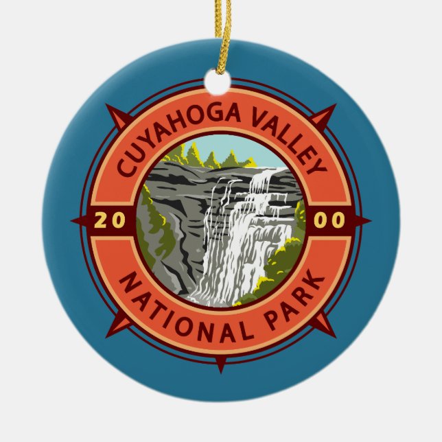 Cuyahoga Valley National Park Retro Compass Emblem Ceramic Ornament (Front)