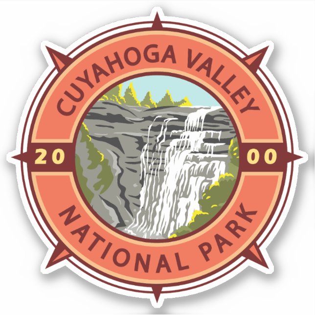 Cuyahoga Valley National Park Retro Compass Emblem Sticker (Front)