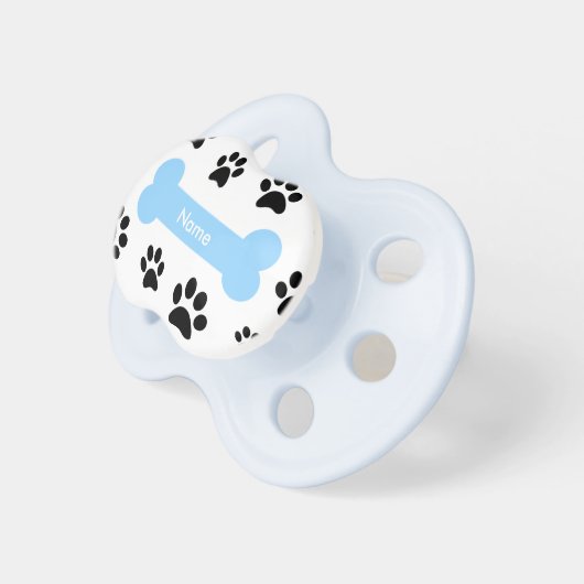 Cuztomizable Blue Dog Bone with Paw Prints Pacifier (Front Right)