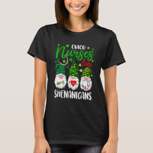 CVICU Nurse Love Shenanigans Gnomes Nurse St Patri T-Shirt