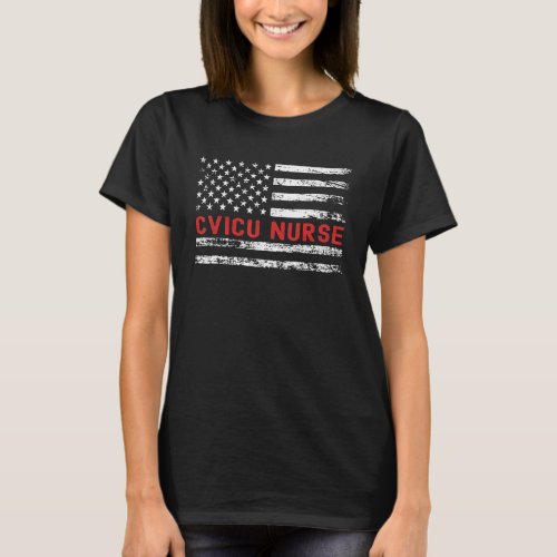 CVICU Nurse USA Flag Profession Retro Job Title T_Shirt