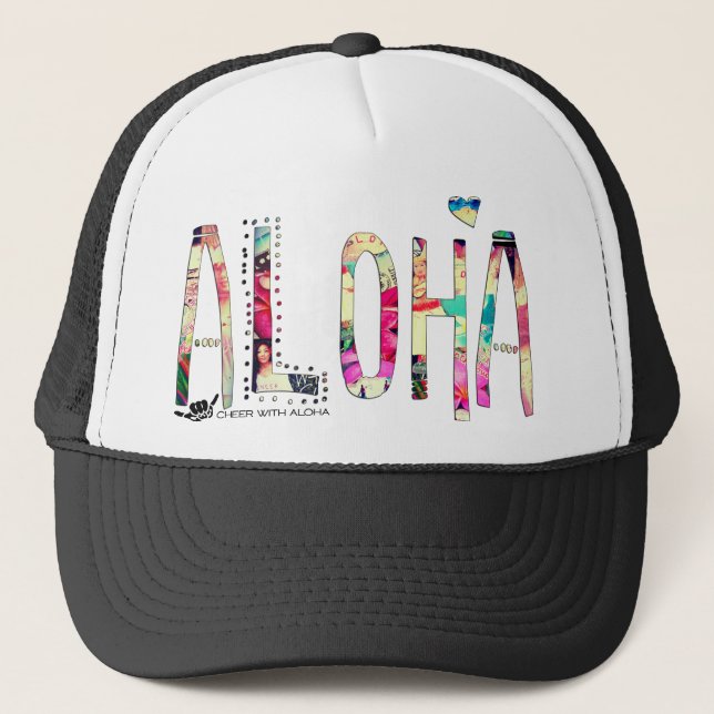 CWA ALOHA COLLAGE Trucker Trucker Hat (Front)