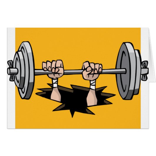 CWLFTF CARTOON WEIGHTLIFTER FALLING THROUGH FLOOR CARDS (Front Horizontal)