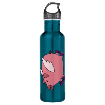 Cy- Funny Flying Pig Stainless Steel Water Bottle by inspirationrocks at Zazzle
