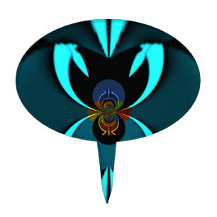 Cyan Abstract Art Print Cake Topper